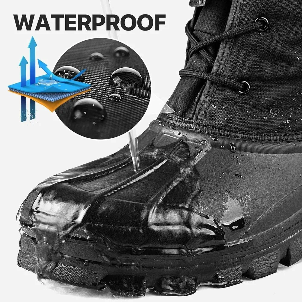 LACKWAR Men's Snow Boots Size 13 Black Winter Waterproof Insulated Hiking Boot